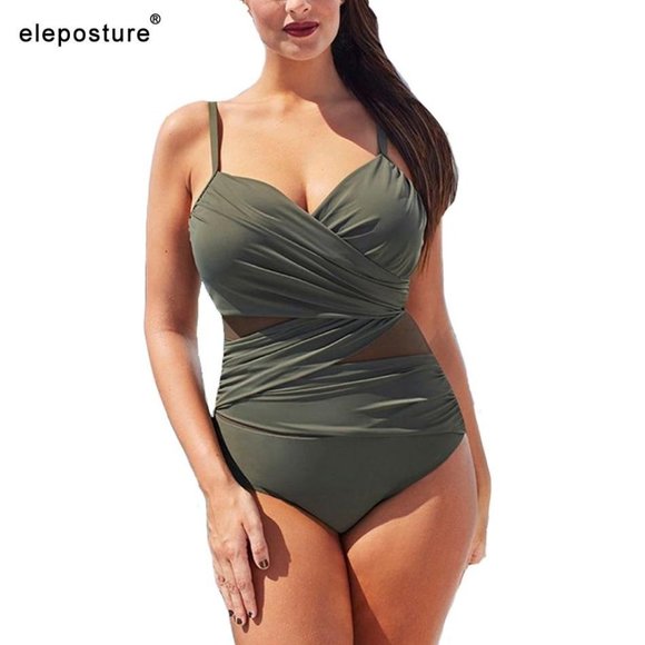 2020 New Sexy One Piece Swimsuit Women Mesh Patchwork Bathing Suits Vintage Swim - Picture 1 of 4